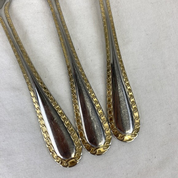 3 Retroneu GOLD ACCENT Chain 7” 18/8 Korea Stainless Dinner Spoon Great Quality - Picture 3 of 12